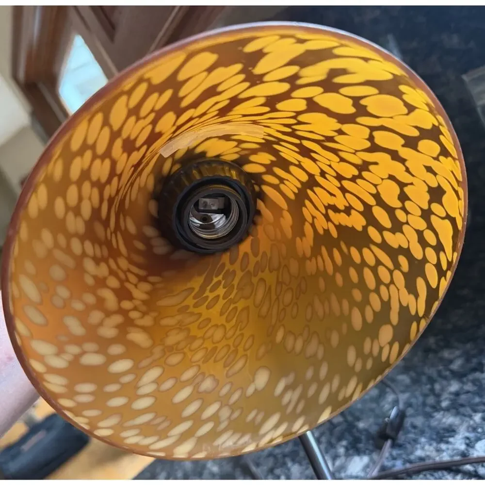 Vintage 1990’s Gooseneck Table Lamp Gold Speckled Art Glass Shade MCM Style